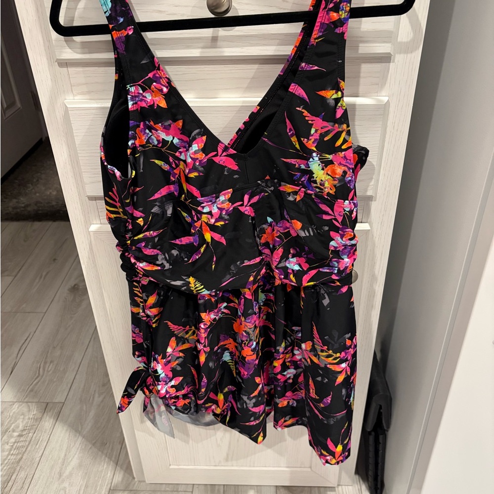 Black Floral Swim Dress